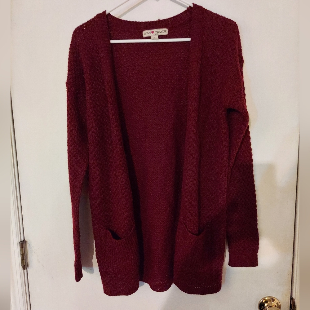 Love Change knit cardigan with pockets- burgundy/wine color - Picture 1 of 4